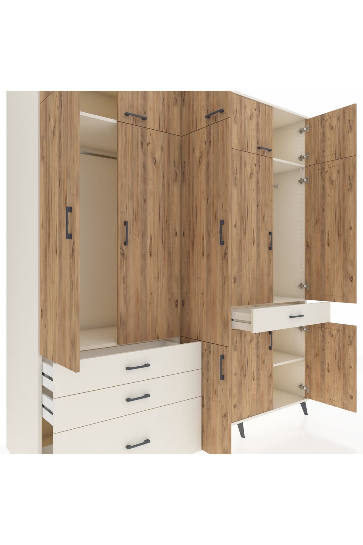 Kronos Dolap 8 Raflı 4 Çekmeceli 3 Askılı 220x59x243 Aytaşı-Çam/Aytaşı