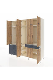 Kronos Dolap 8 Raflı 4 Çekmeceli 3 Askılı 220x59x243 Aytaşı-Çam/Antrasit