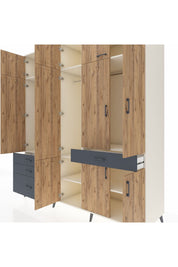 Kronos Dolap 8 Raflı 4 Çekmeceli 3 Askılı 220x59x243 Aytaşı-Çam/Antrasit