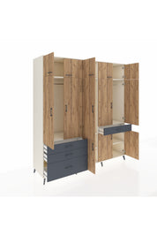 Kronos Dolap 8 Raflı 4 Çekmeceli 3 Askılı 220x59x243 Aytaşı-Çam/Antrasit