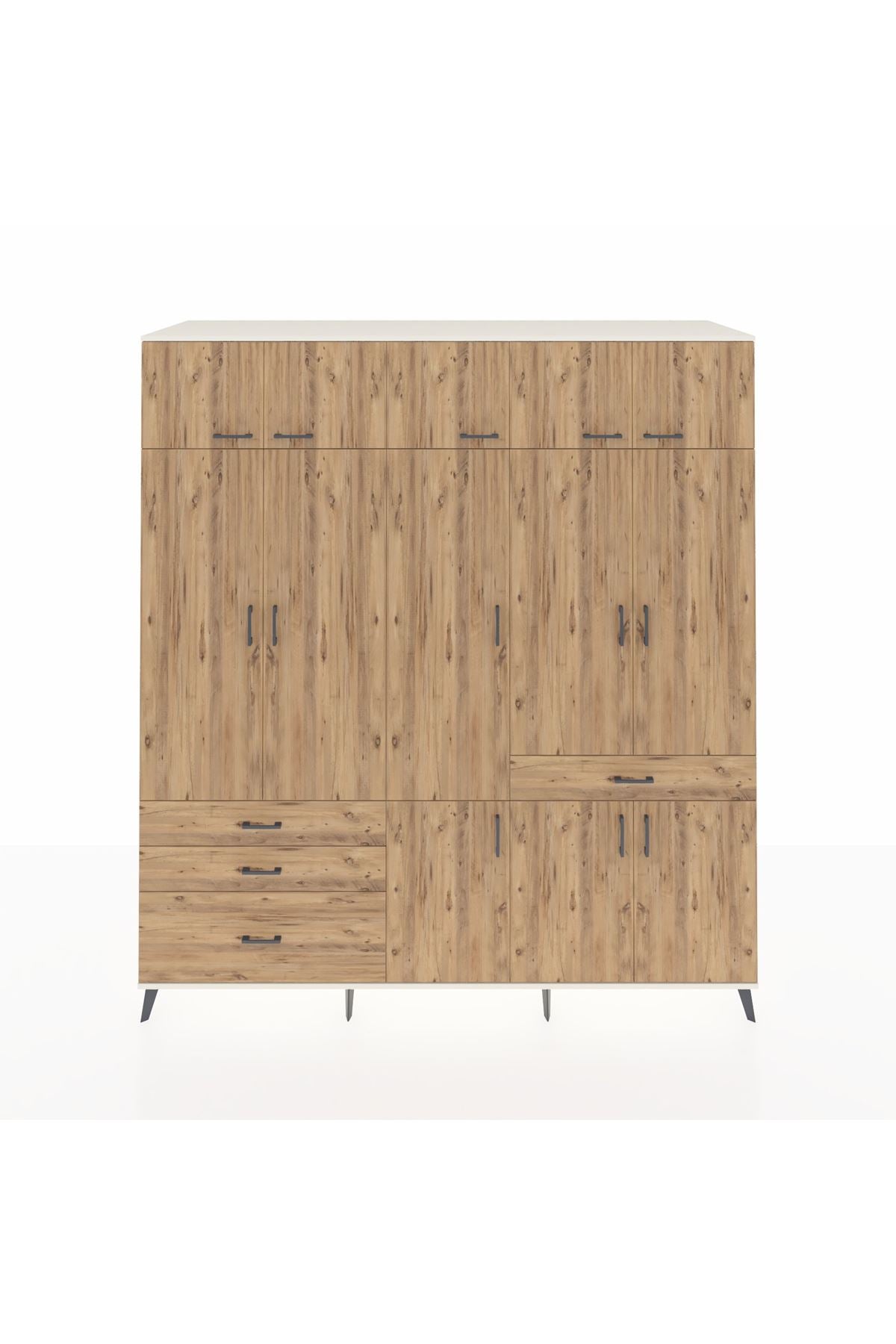 Kronos Dolap 8 Raflı 4 Çekmeceli 3 Askılı 220x59x243 Aytaşı-Çam/Çam