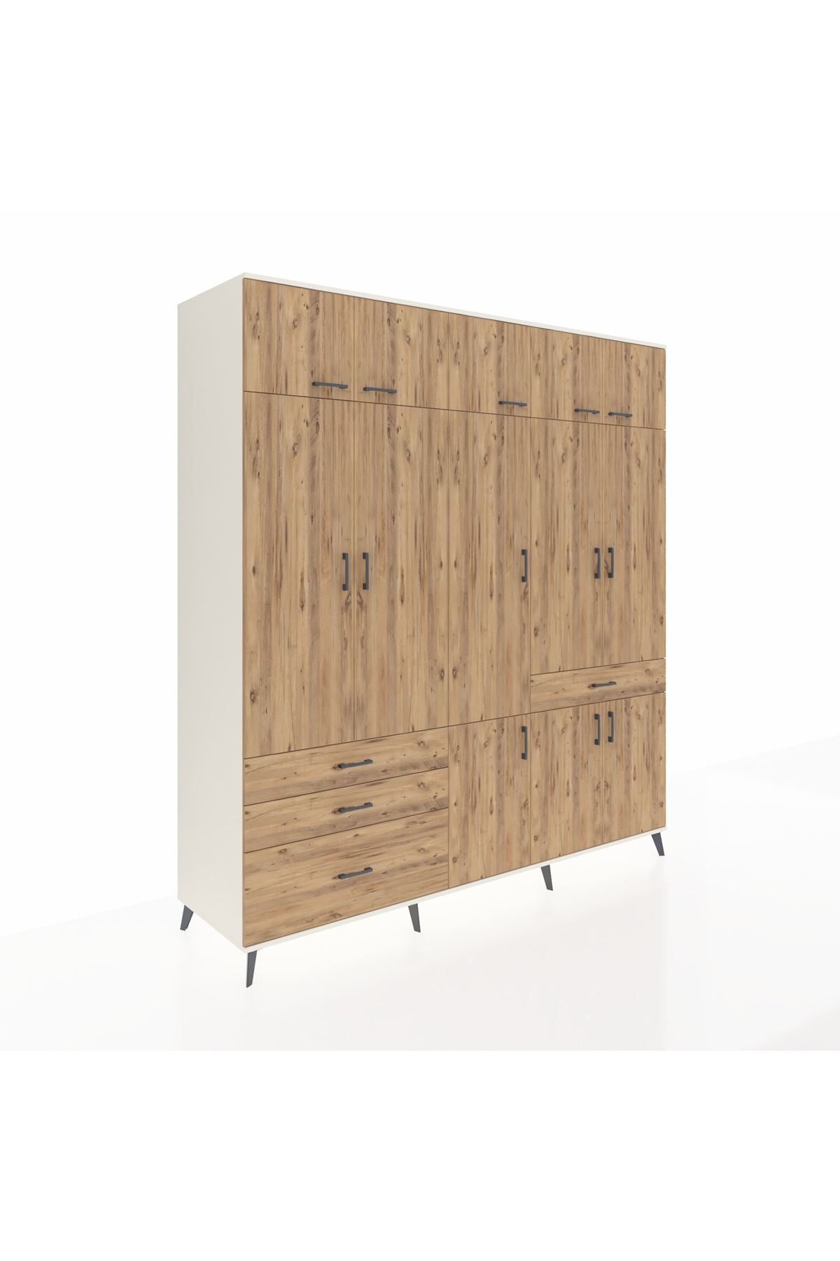 Kronos Dolap 8 Raflı 4 Çekmeceli 3 Askılı 220x59x243 Aytaşı-Çam/Çam