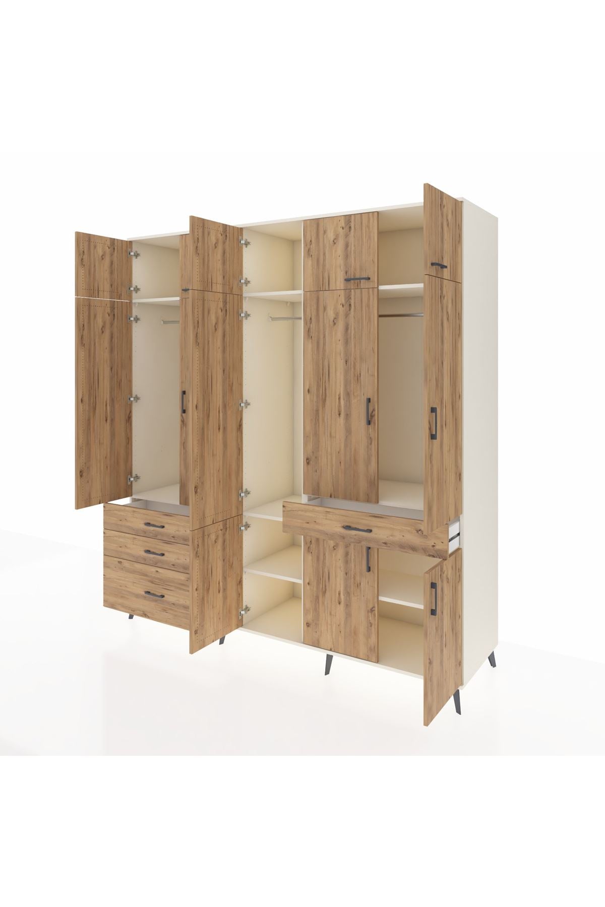 Kronos Dolap 8 Raflı 4 Çekmeceli 3 Askılı 220x59x243 Aytaşı-Çam/Çam