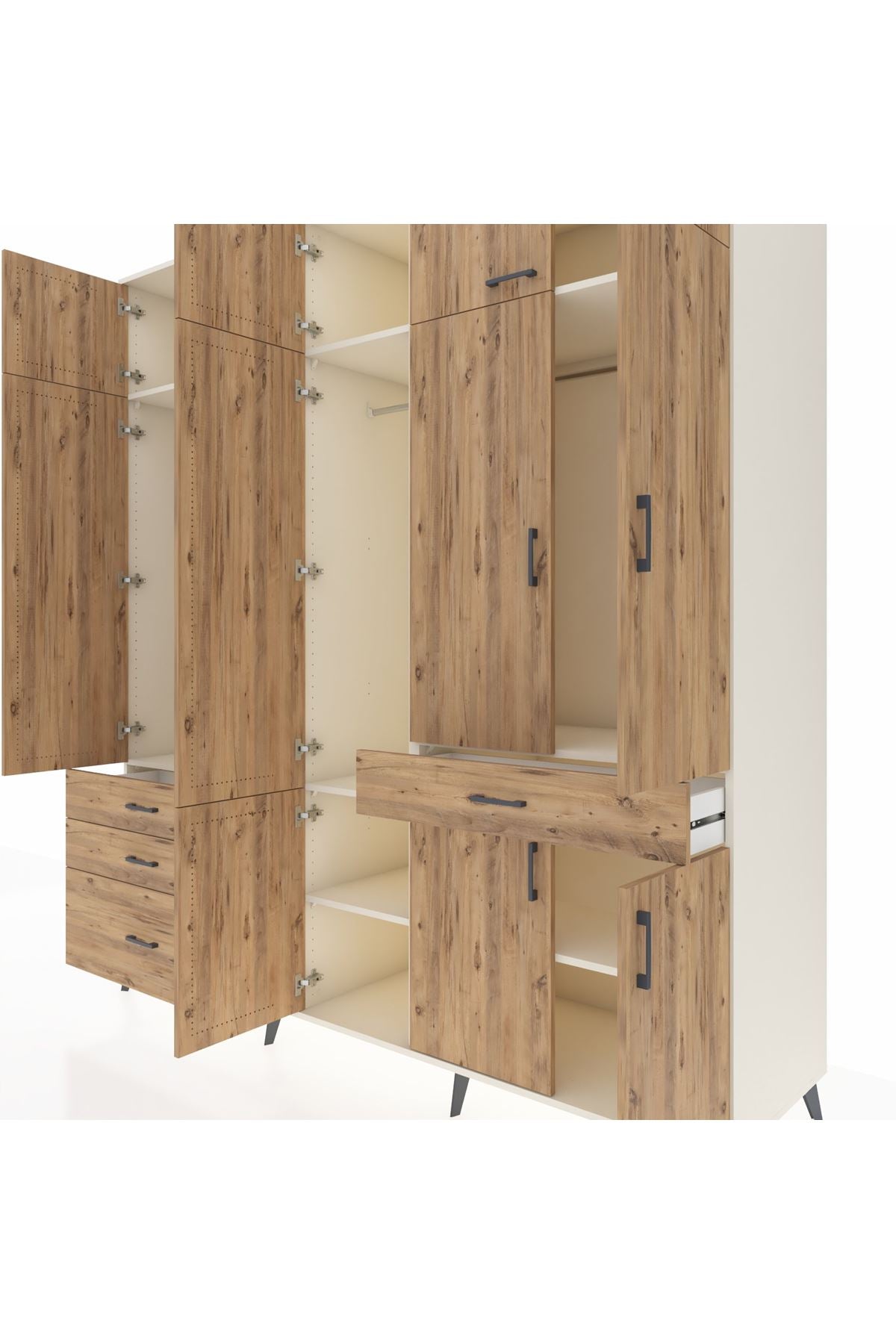 Kronos Dolap 8 Raflı 4 Çekmeceli 3 Askılı 220x59x243 Aytaşı-Çam/Çam