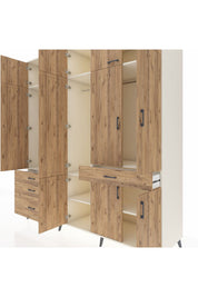 Kronos Dolap 8 Raflı 4 Çekmeceli 3 Askılı 220x59x243 Aytaşı-Çam/Çam