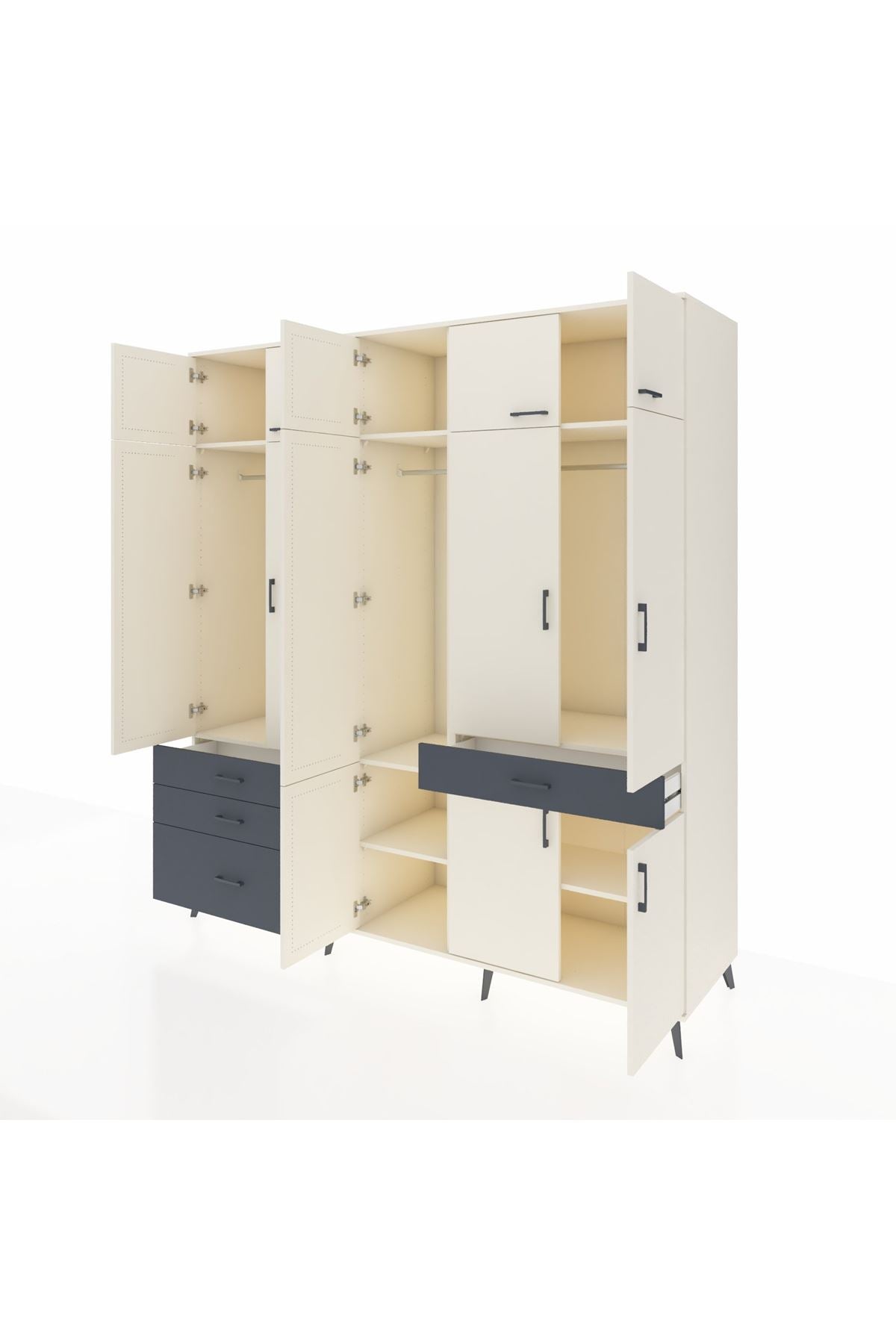 Kronos Dolap 8 Raflı 4 Çekmeceli 3 Askılı 220x59x243 Aytaşı-Aytaşı/Antrasit