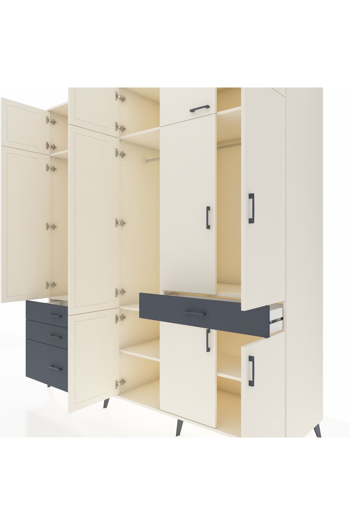 Kronos Dolap 8 Raflı 4 Çekmeceli 3 Askılı 220x59x243 Aytaşı-Aytaşı/Antrasit