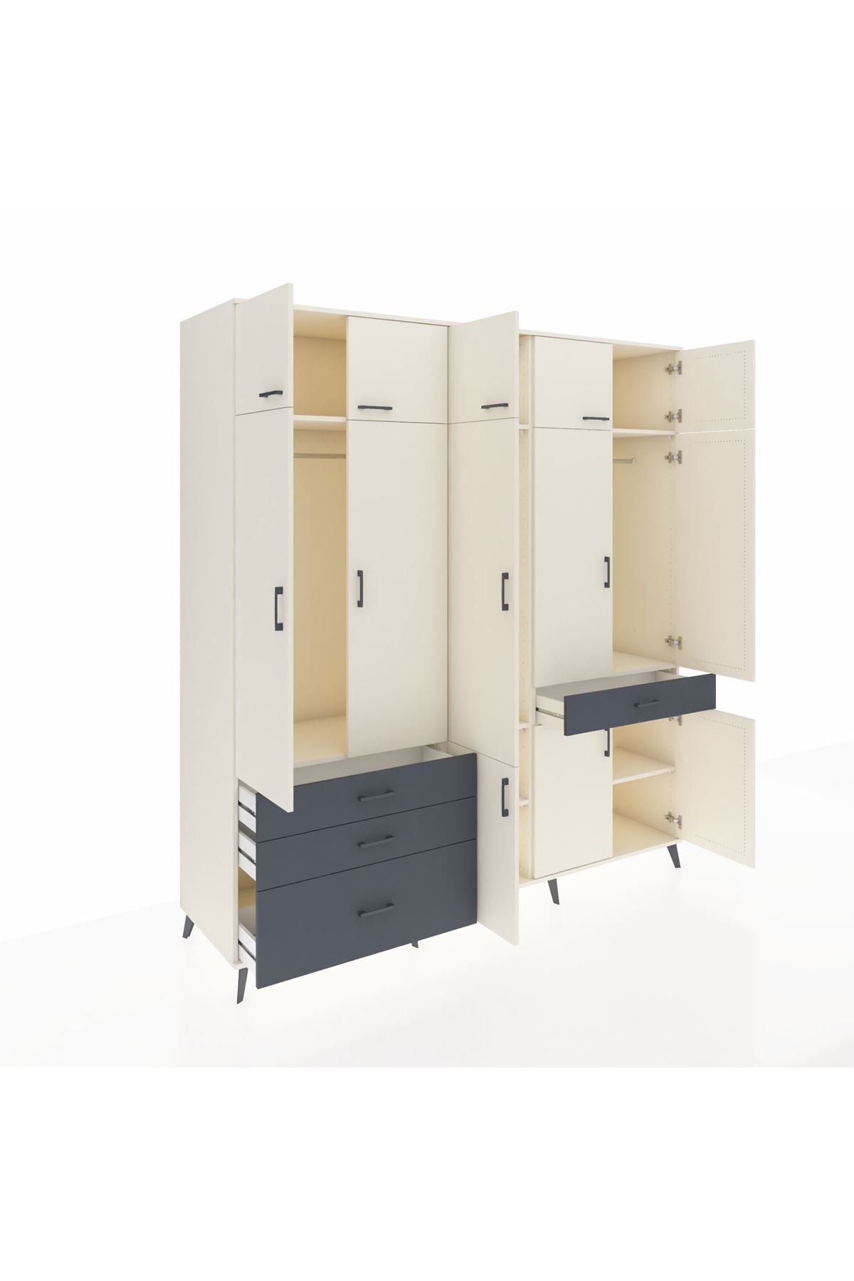 Kronos Dolap 8 Raflı 4 Çekmeceli 3 Askılı 220x59x243 Aytaşı-Aytaşı/Antrasit