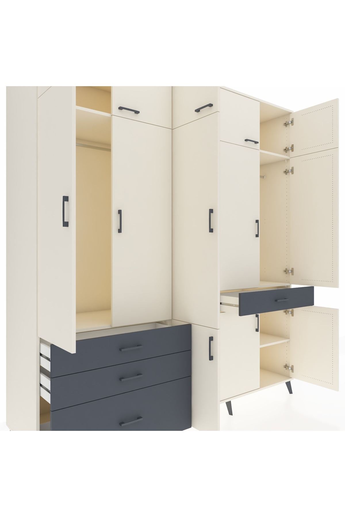 Kronos Dolap 8 Raflı 4 Çekmeceli 3 Askılı 220x59x243 Aytaşı-Aytaşı/Antrasit