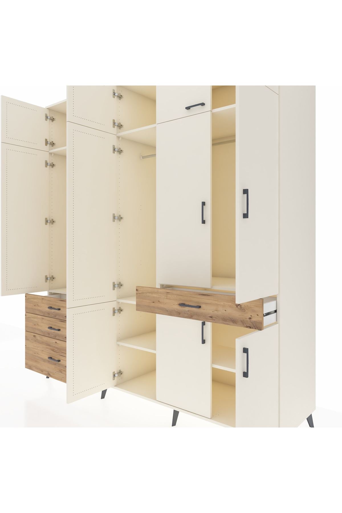 Kronos Dolap 8 Raflı 4 Çekmeceli 3 Askılı 220x59x243 Aytaşı-Aytaşı/Çam