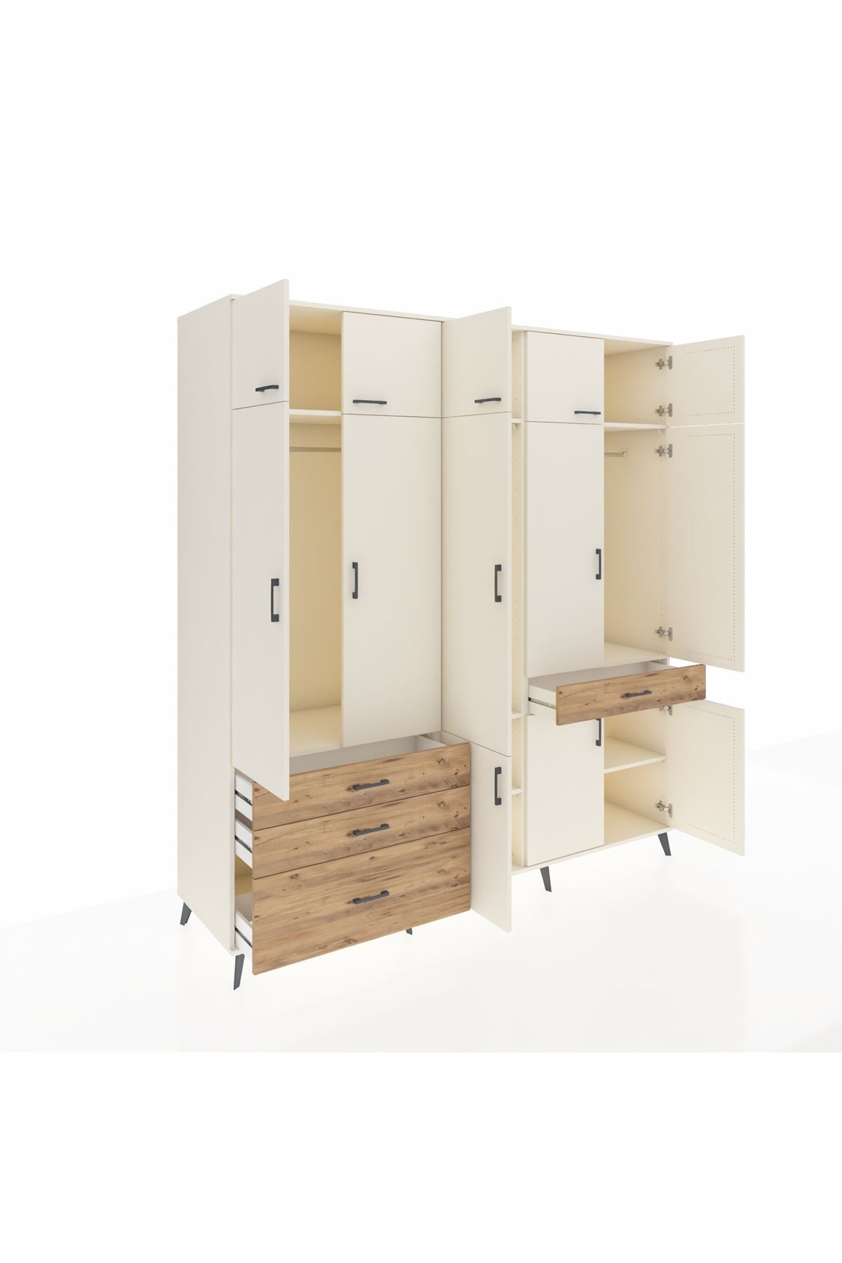 Kronos Dolap 8 Raflı 4 Çekmeceli 3 Askılı 220x59x243 Aytaşı-Aytaşı/Çam