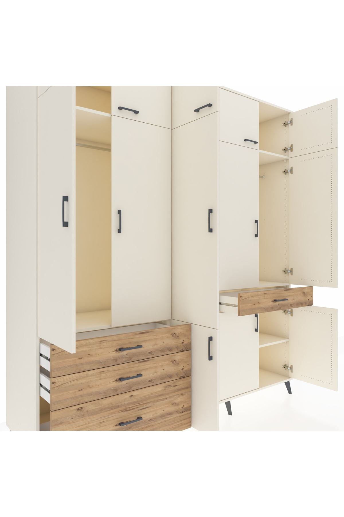 Kronos Dolap 8 Raflı 4 Çekmeceli 3 Askılı 220x59x243 Aytaşı-Aytaşı/Çam