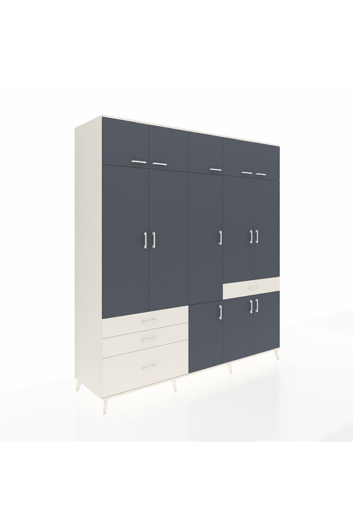 Kronos Dolap 8 Raflı 4 Çekmeceli 3 Askılı 220x59x243 Aytaşı-Antrasit/Aytaşı