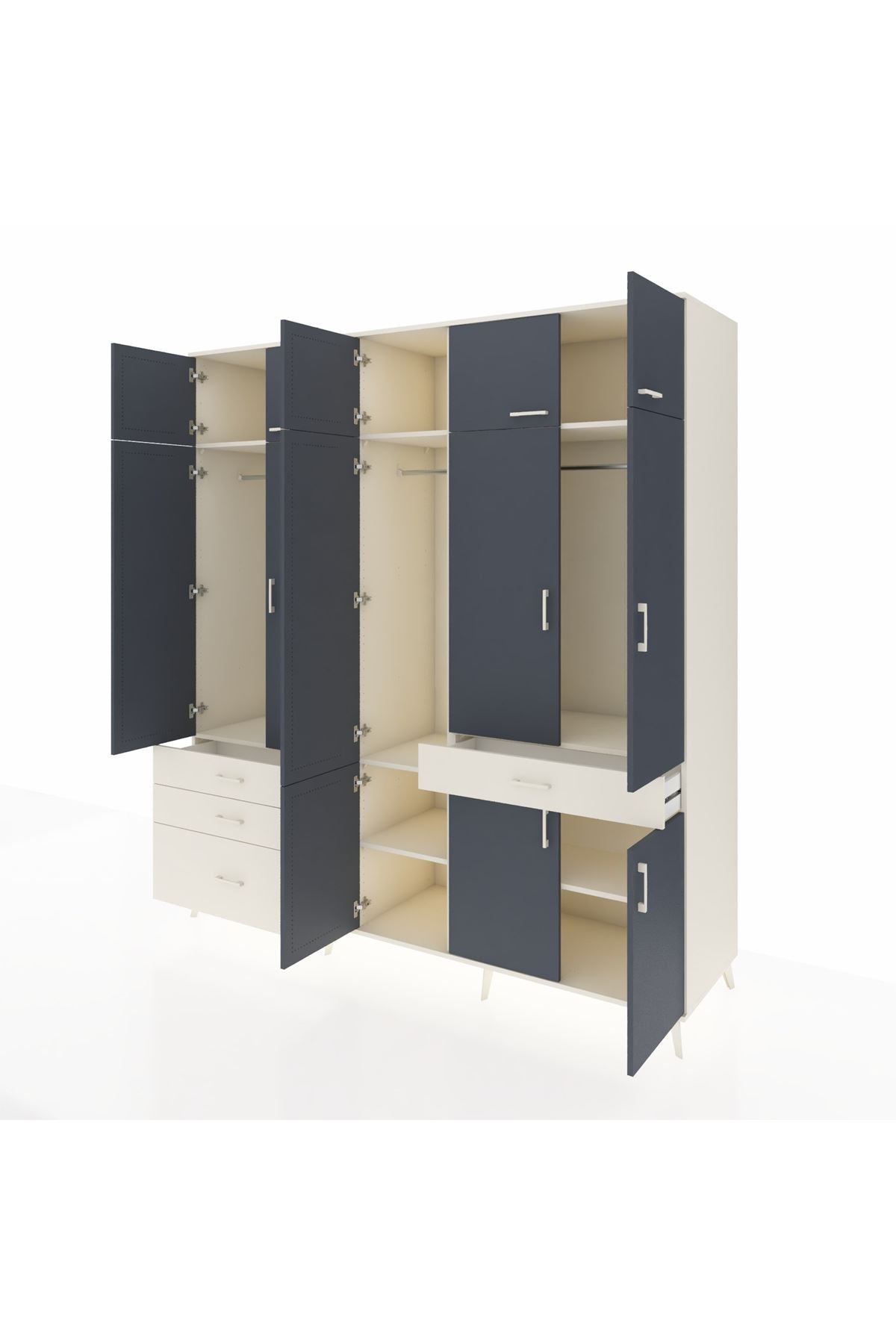 Kronos Dolap 8 Raflı 4 Çekmeceli 3 Askılı 220x59x243 Aytaşı-Antrasit/Aytaşı