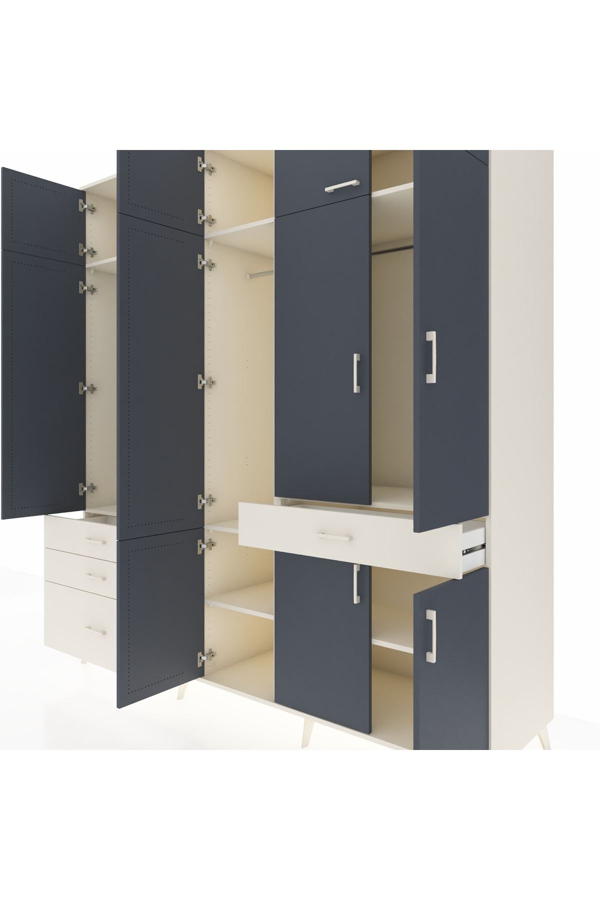 Kronos Dolap 8 Raflı 4 Çekmeceli 3 Askılı 220x59x243 Aytaşı-Antrasit/Aytaşı