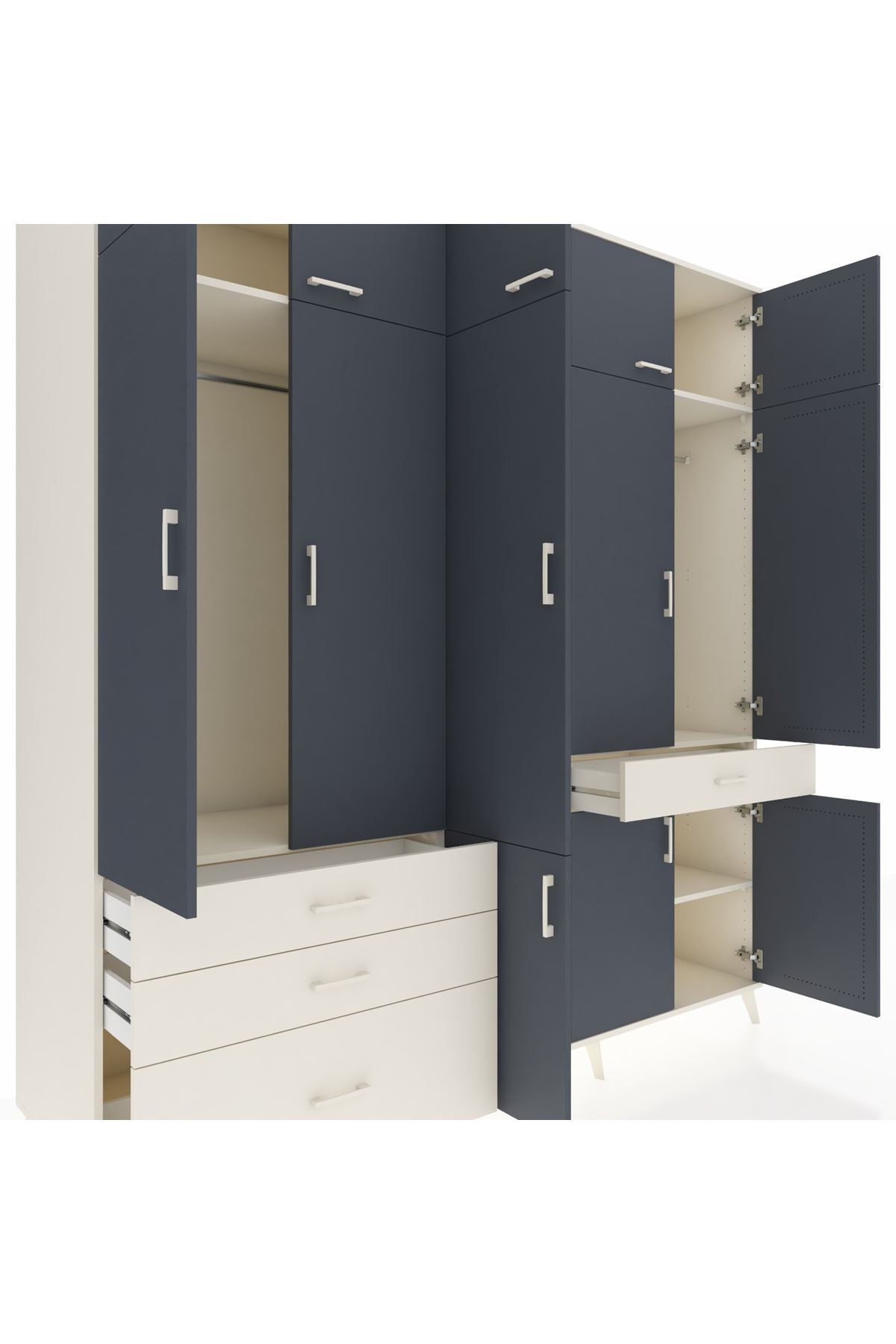 Kronos Dolap 8 Raflı 4 Çekmeceli 3 Askılı 220x59x243 Aytaşı-Antrasit/Aytaşı