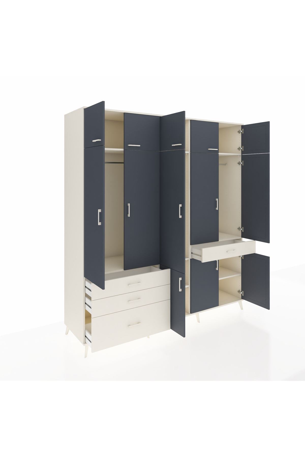 Kronos Dolap 8 Raflı 4 Çekmeceli 3 Askılı 220x59x243 Aytaşı-Antrasit/Aytaşı