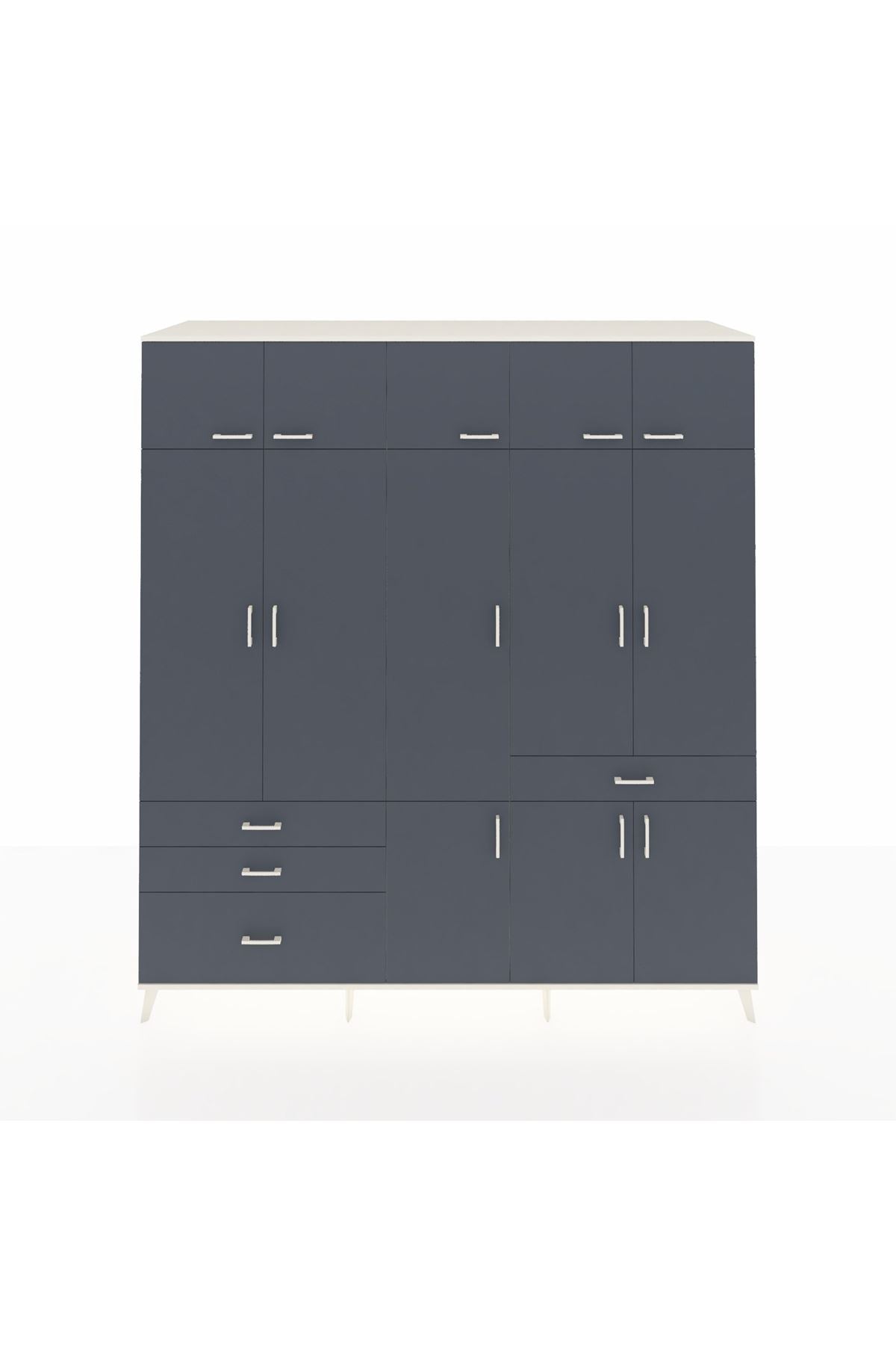 Kronos Dolap 8 Raflı 4 Çekmeceli 3 Askılı 220x59x243 Aytaşı-Antrasit/Antrasit