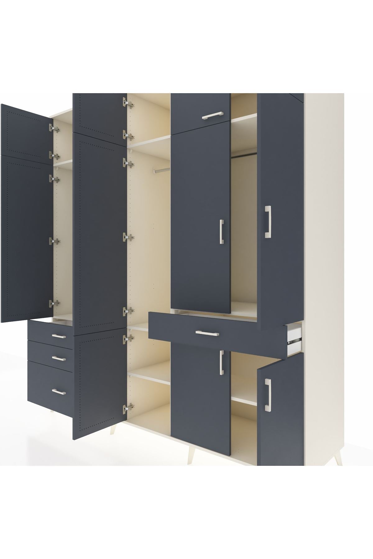 Kronos Dolap 8 Raflı 4 Çekmeceli 3 Askılı 220x59x243 Aytaşı-Antrasit/Antrasit