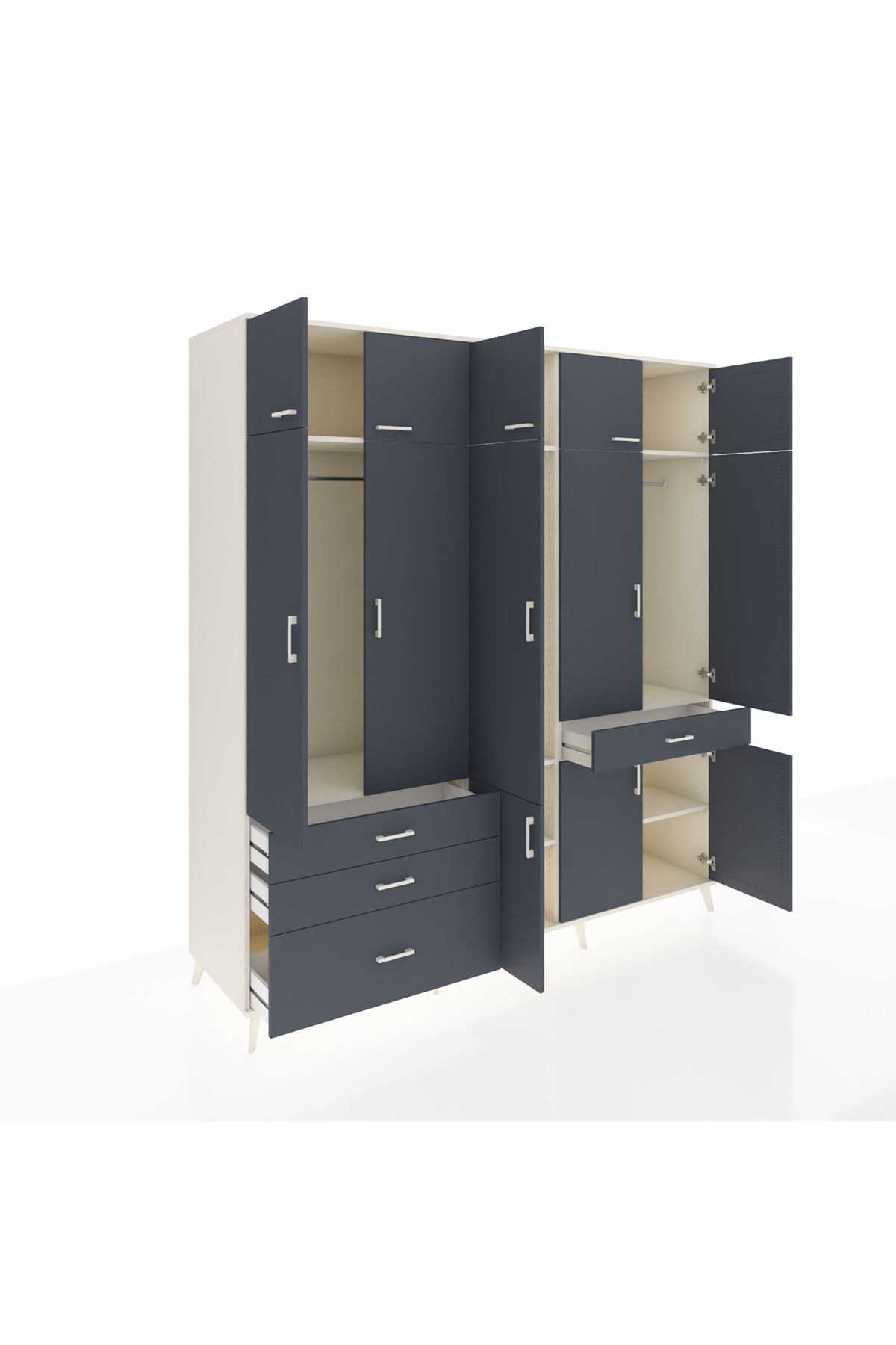 Kronos Dolap 8 Raflı 4 Çekmeceli 3 Askılı 220x59x243 Aytaşı-Antrasit/Antrasit