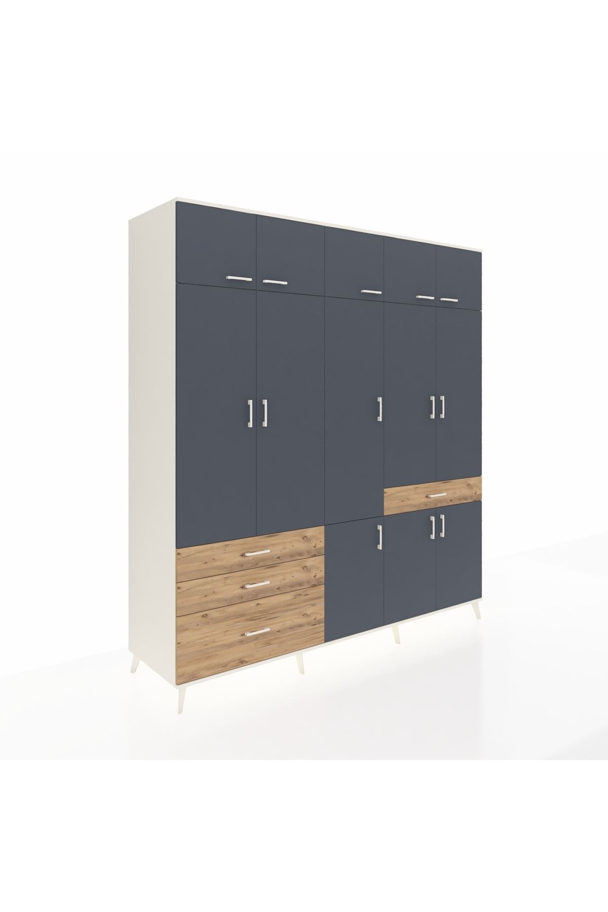 Kronos Dolap 8 Raflı 4 Çekmeceli 3 Askılı 220x59x243 Aytaşı-Antrasit/Çam