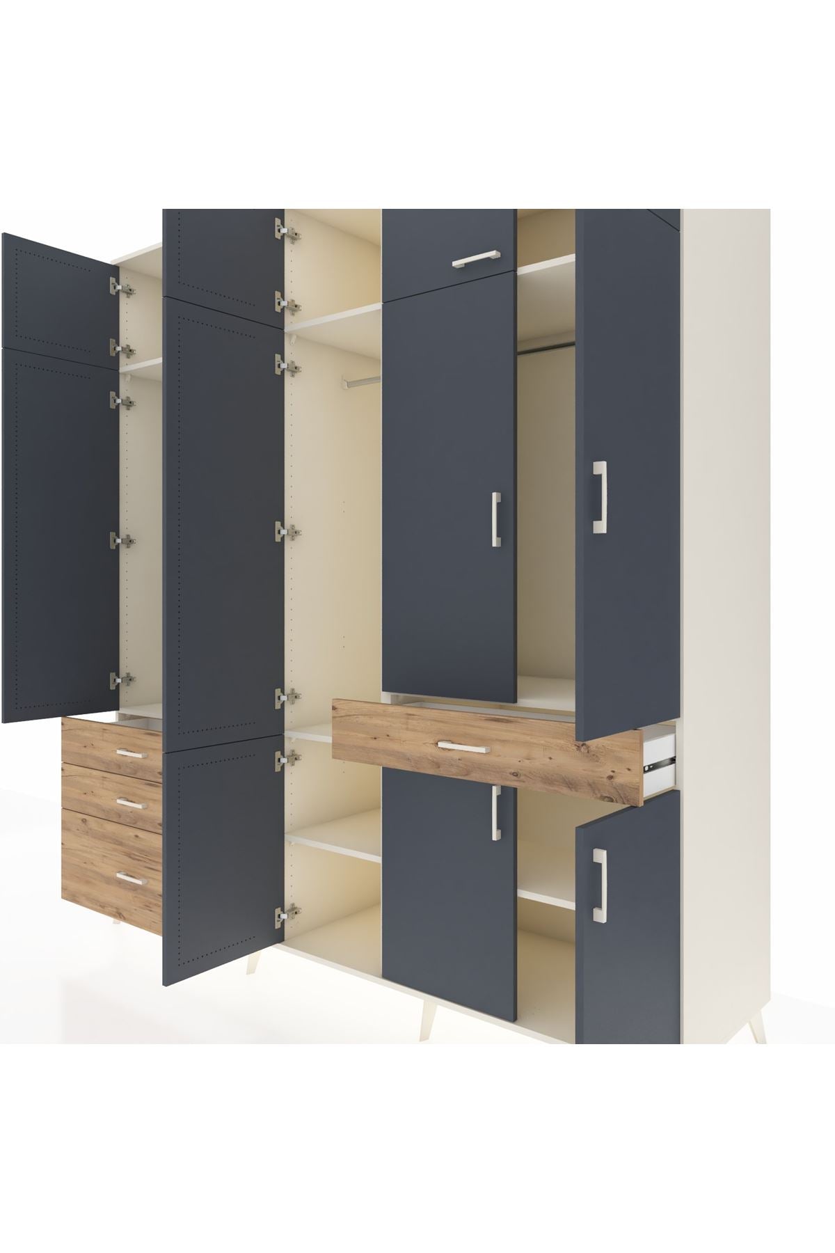 Kronos Dolap 8 Raflı 4 Çekmeceli 3 Askılı 220x59x243 Aytaşı-Antrasit/Çam