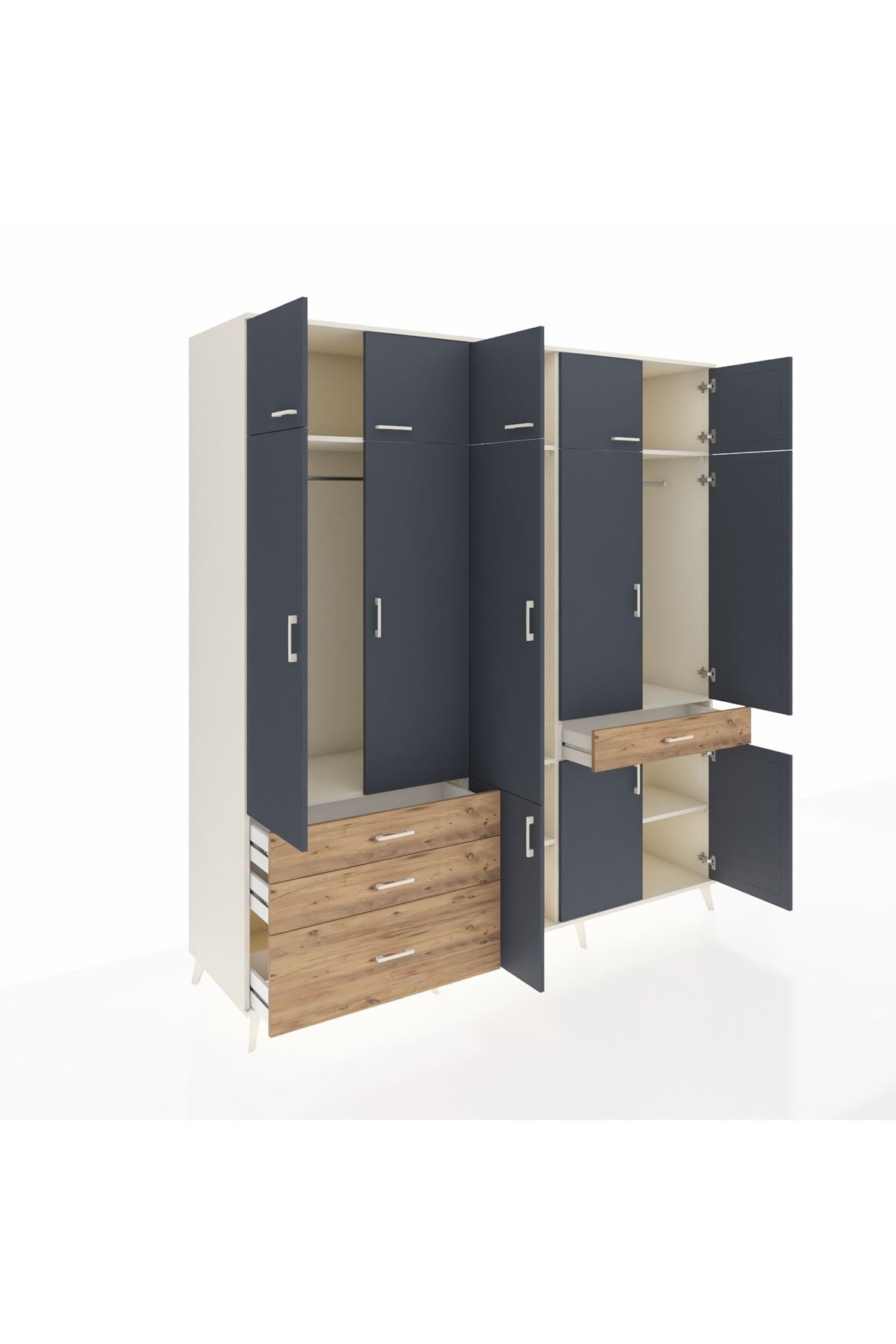 Kronos Dolap 8 Raflı 4 Çekmeceli 3 Askılı 220x59x243 Aytaşı-Antrasit/Çam