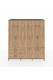 Kronos Dolap 8 Raflı 4 Çekmeceli 3 Askılı 220x59x243 Antrasit-Çam/Çam