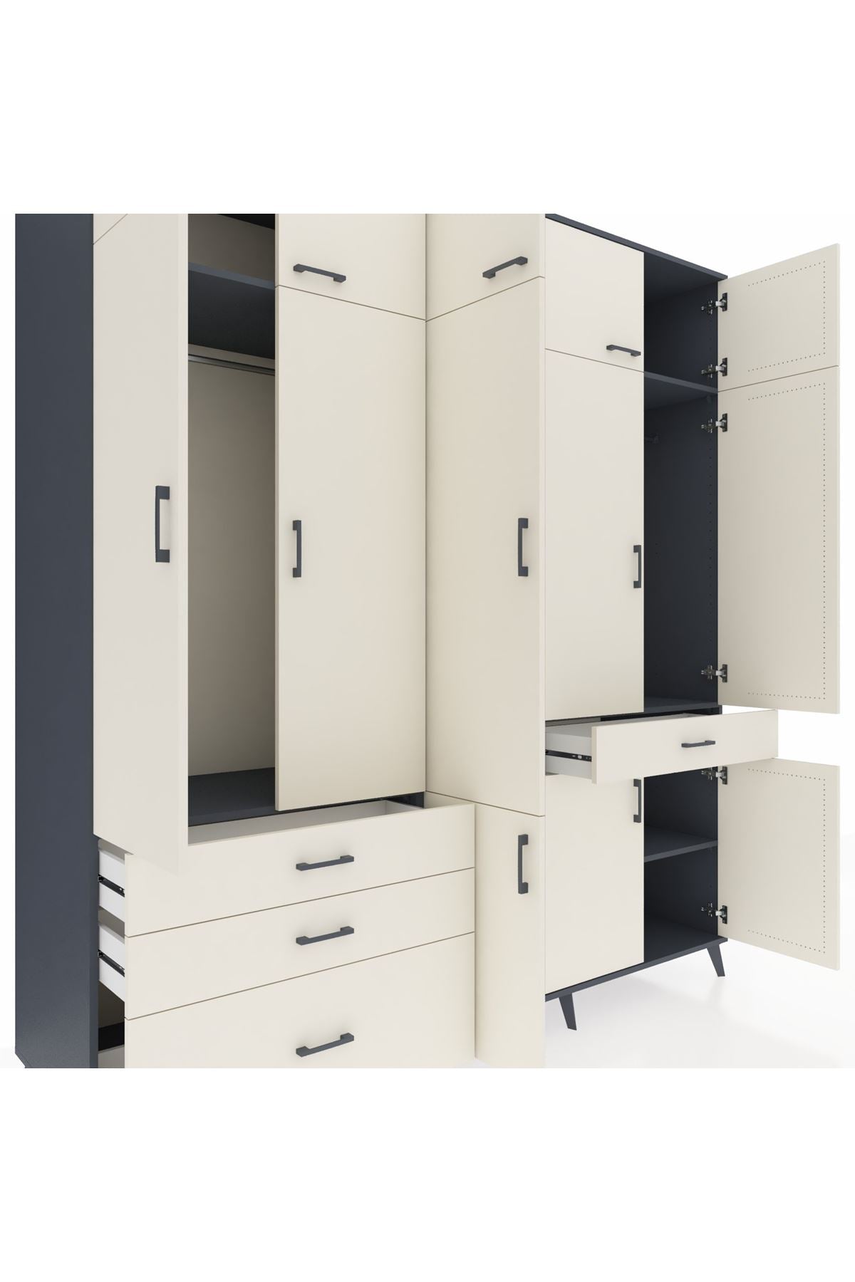 Kronos Dolap 8 Raflı 4 Çekmeceli 3 Askılı 220x59x243 - S784M058V13C