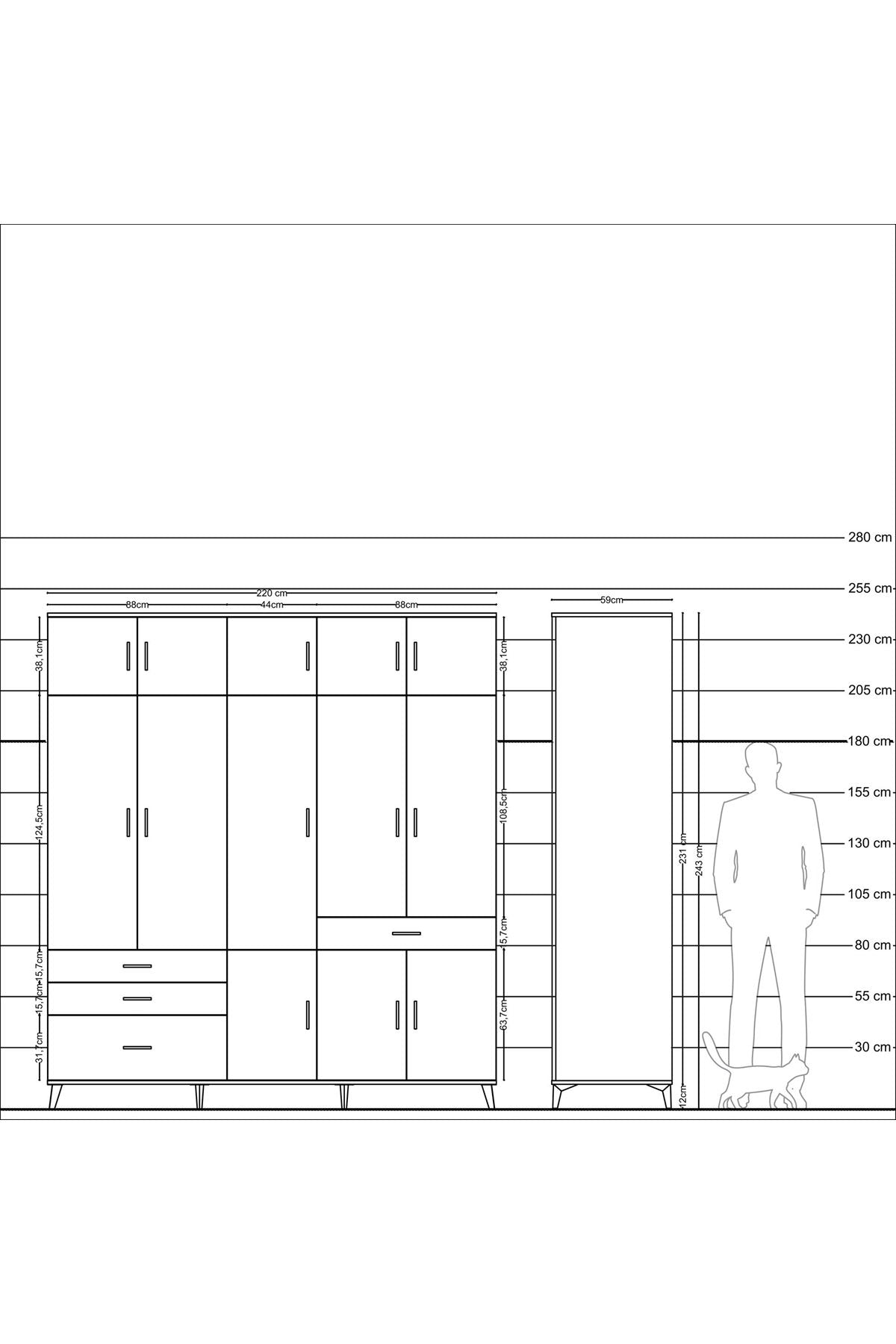 Kronos Dolap 8 Raflı 4 Çekmeceli 3 Askılı 220x59x243 - S784M058V17C