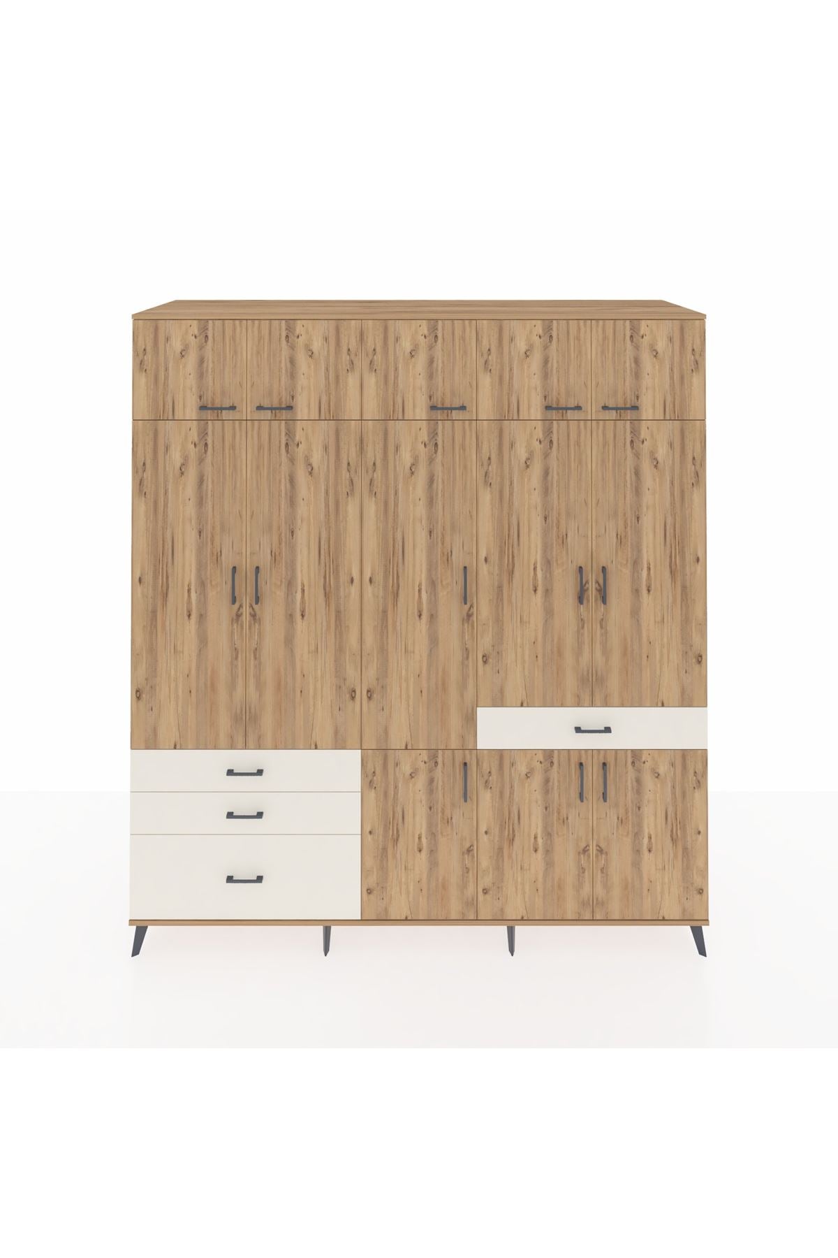 Kronos Dolap 8 Raflı 4 Çekmeceli 3 Askılı 220x59x243 Çam-Çam/Aytaşı