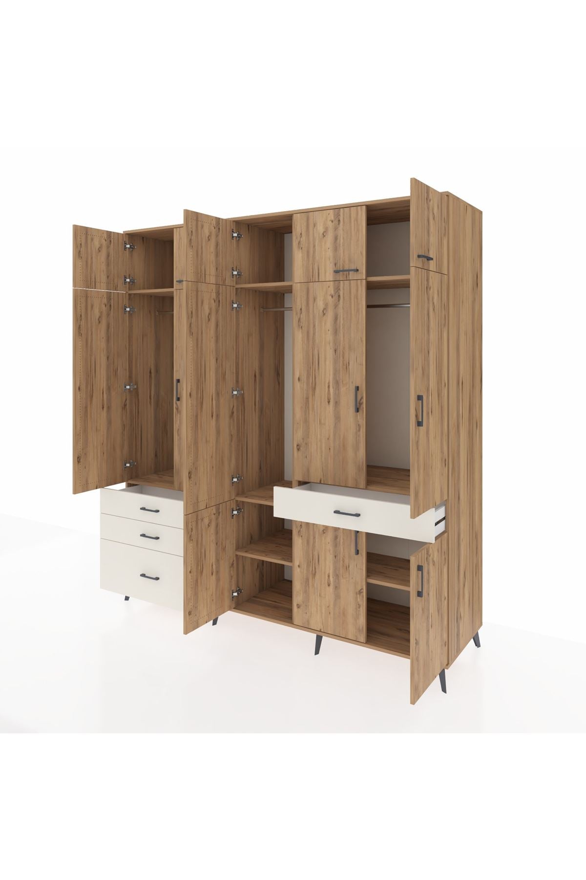Kronos Dolap 8 Raflı 4 Çekmeceli 3 Askılı 220x59x243 Çam-Çam/Aytaşı