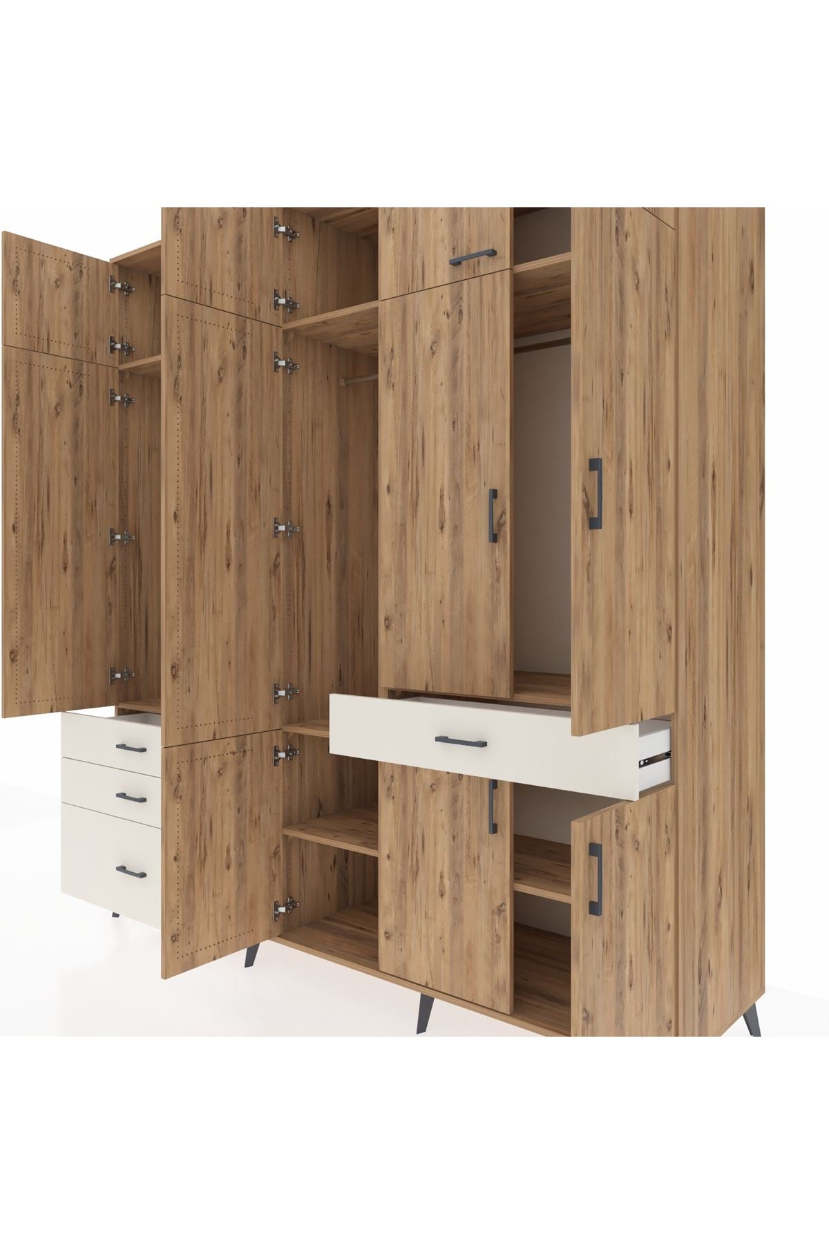 Kronos Dolap 8 Raflı 4 Çekmeceli 3 Askılı 220x59x243 Çam-Çam/Aytaşı
