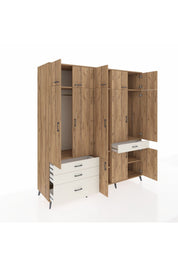 Kronos Dolap 8 Raflı 4 Çekmeceli 3 Askılı 220x59x243 Çam-Çam/Aytaşı