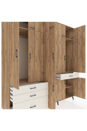 Kronos Dolap 8 Raflı 4 Çekmeceli 3 Askılı 220x59x243 Çam-Çam/Aytaşı