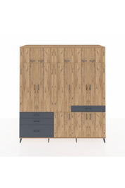 Kronos Dolap 8 Raflı 4 Çekmeceli 3 Askılı 220x59x243 Çam-Çam/Antrasit