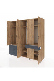 Kronos Dolap 8 Raflı 4 Çekmeceli 3 Askılı 220x59x243 Çam-Çam/Antrasit