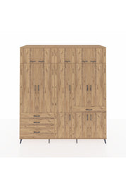 Kronos Dolap 8 Raflı 4 Çekmeceli 3 Askılı 220x59x243 Çam-Çam/Çam