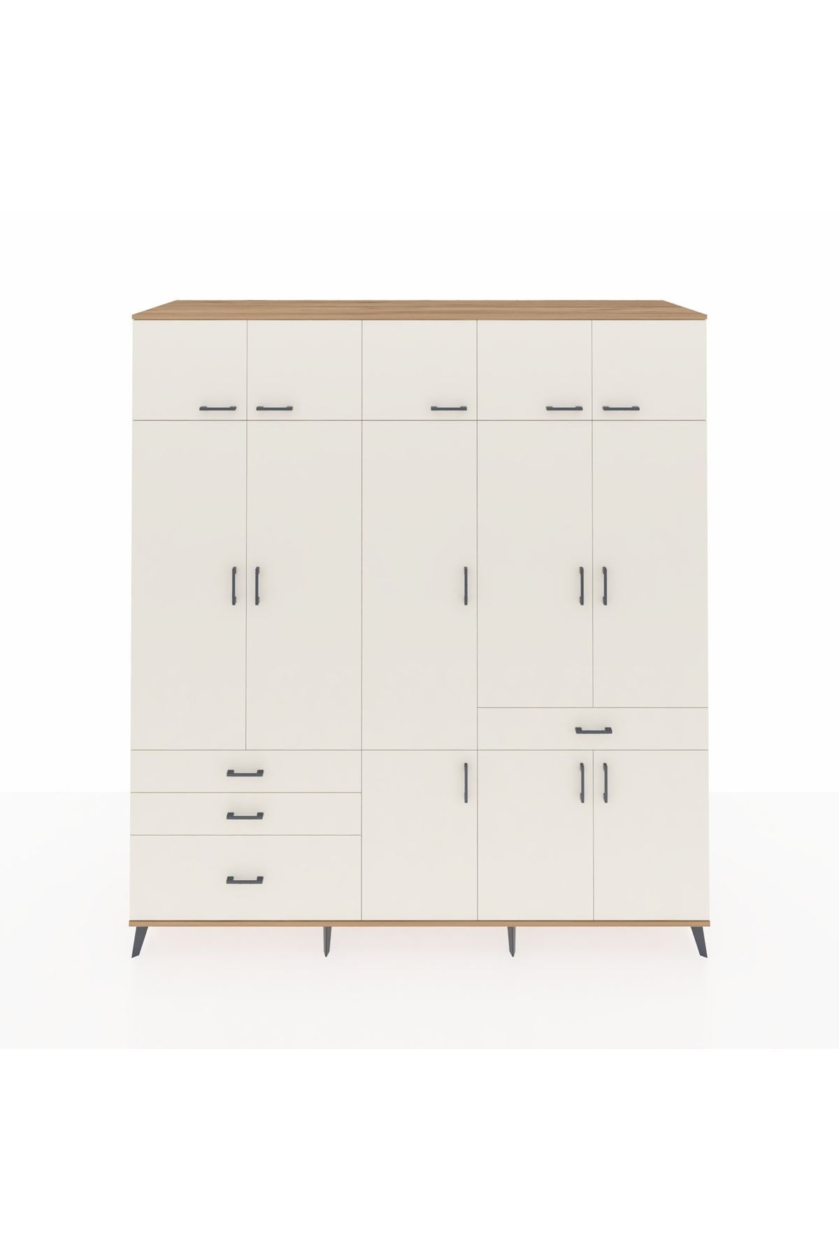 Kronos Dolap 8 Raflı 4 Çekmeceli 3 Askılı 220x59x243 Çam-Aytaşı/Aytaşı