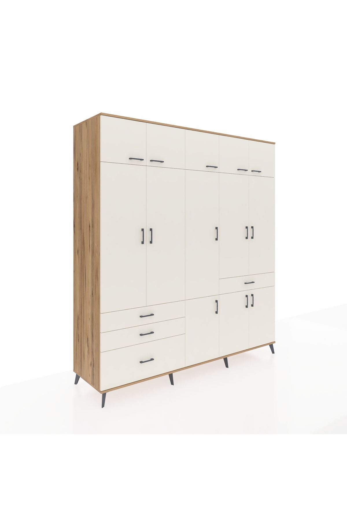 Kronos Dolap 8 Raflı 4 Çekmeceli 3 Askılı 220x59x243 Çam-Aytaşı/Aytaşı