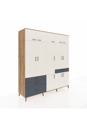 Kronos Dolap 8 Raflı 4 Çekmeceli 3 Askılı 220x59x243 Çam-Aytaşı/Antrasit