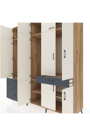 Kronos Dolap 8 Raflı 4 Çekmeceli 3 Askılı 220x59x243 Çam-Aytaşı/Antrasit