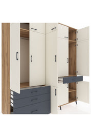 Kronos Dolap 8 Raflı 4 Çekmeceli 3 Askılı 220x59x243 Çam-Aytaşı/Antrasit