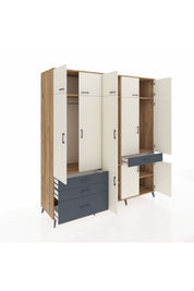 Kronos Dolap 8 Raflı 4 Çekmeceli 3 Askılı 220x59x243 Çam-Aytaşı/Antrasit