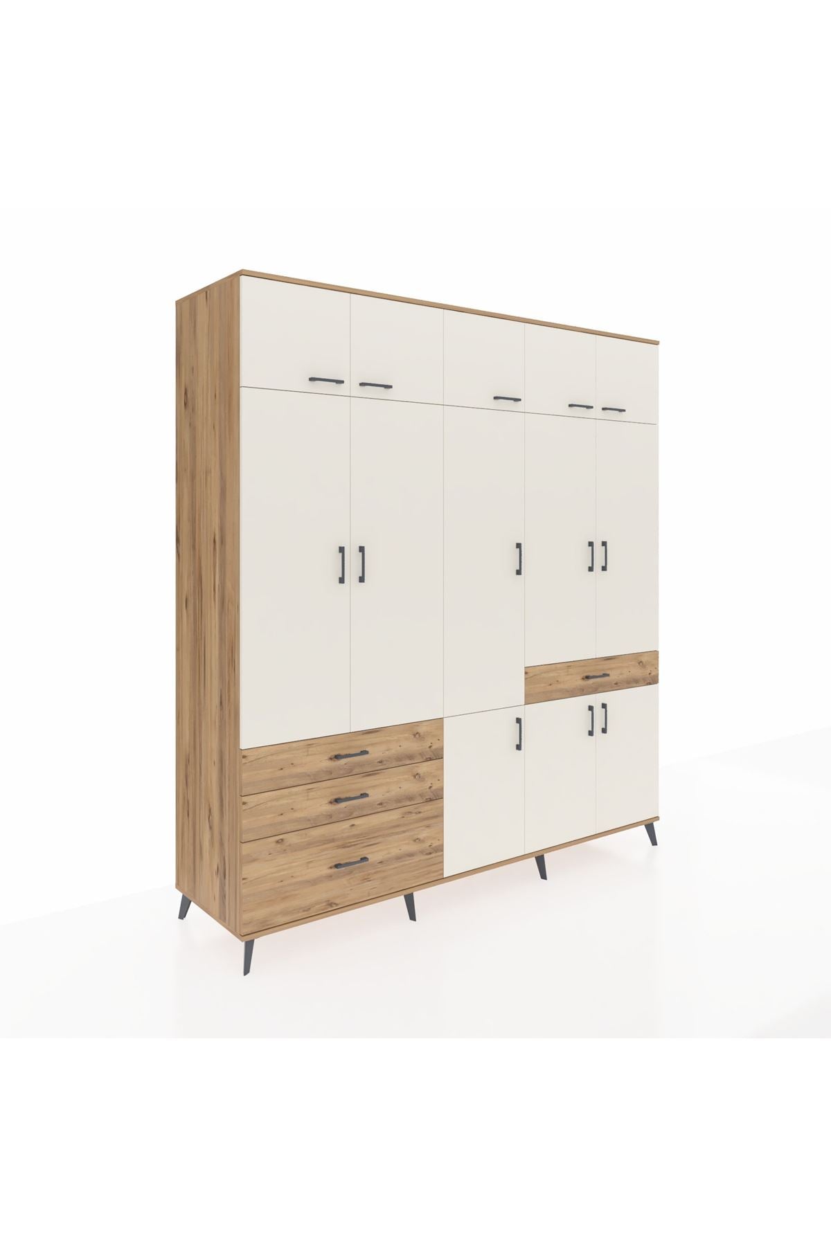 Kronos Dolap 8 Raflı 4 Çekmeceli 3 Askılı 220x59x243 Çam-Aytaşı/Çam