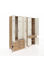 Kronos Dolap 8 Raflı 4 Çekmeceli 3 Askılı 220x59x243 Çam-Aytaşı/Çam
