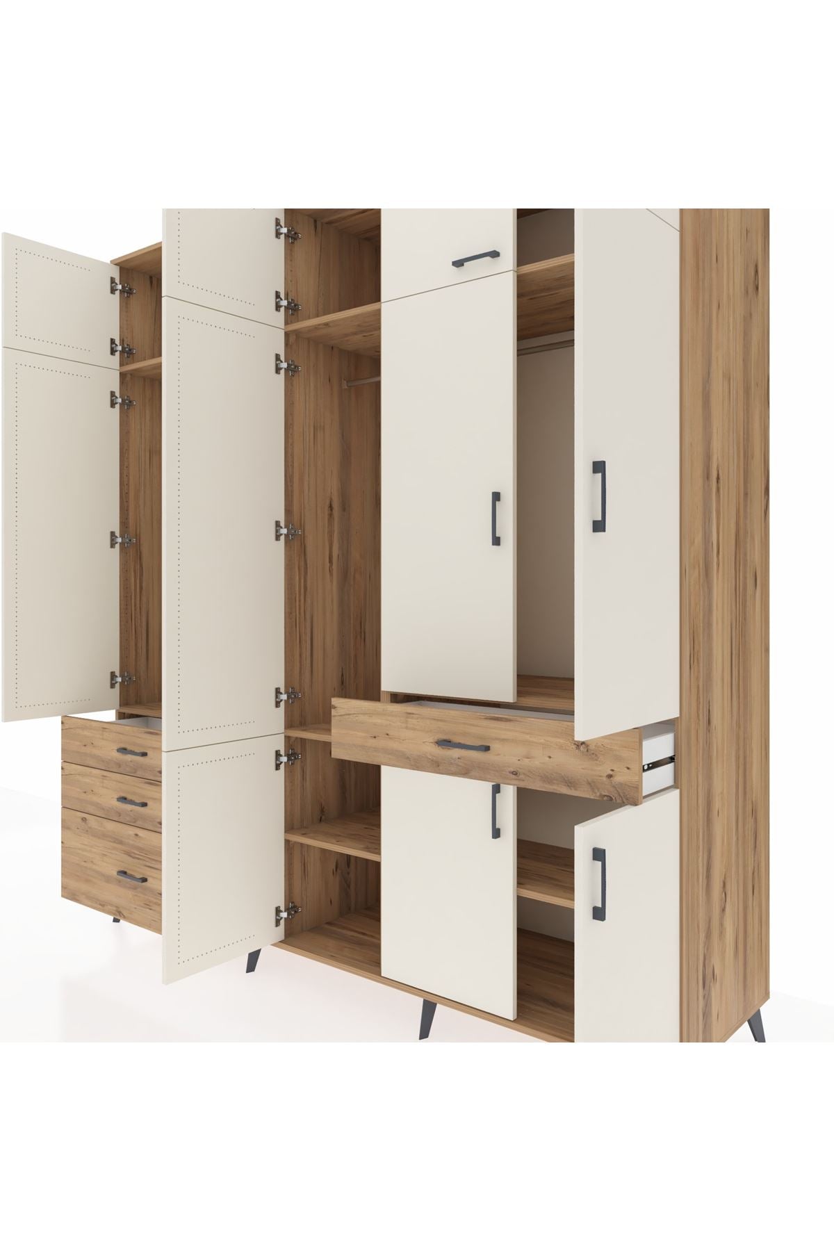 Kronos Dolap 8 Raflı 4 Çekmeceli 3 Askılı 220x59x243 Çam-Aytaşı/Çam