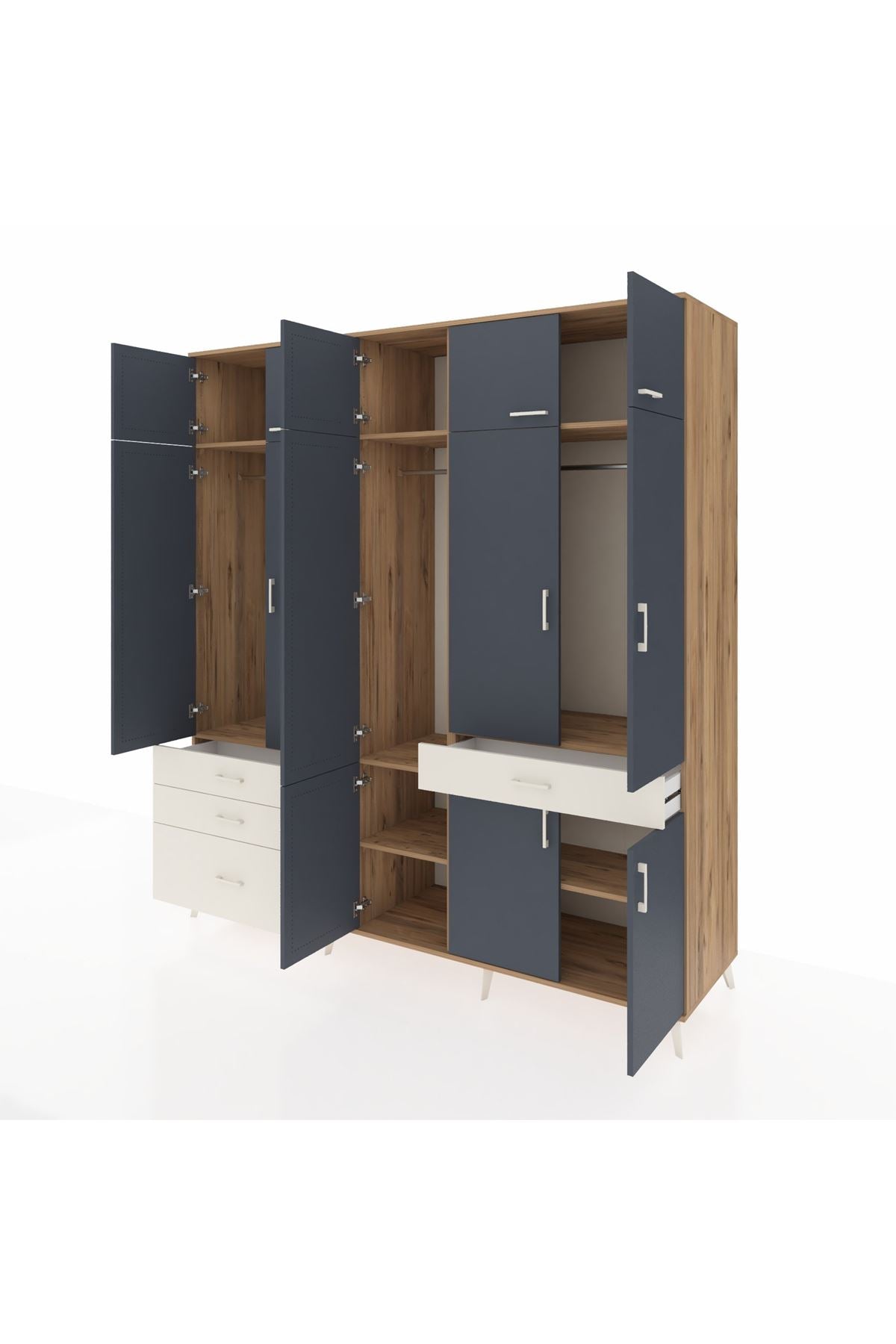 Kronos Dolap 8 Raflı 4 Çekmeceli 3 Askılı 220x59x243 Çam-Antrasit/Aytaşı