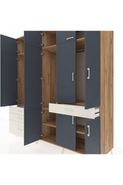 Kronos Dolap 8 Raflı 4 Çekmeceli 3 Askılı 220x59x243 Çam-Antrasit/Aytaşı