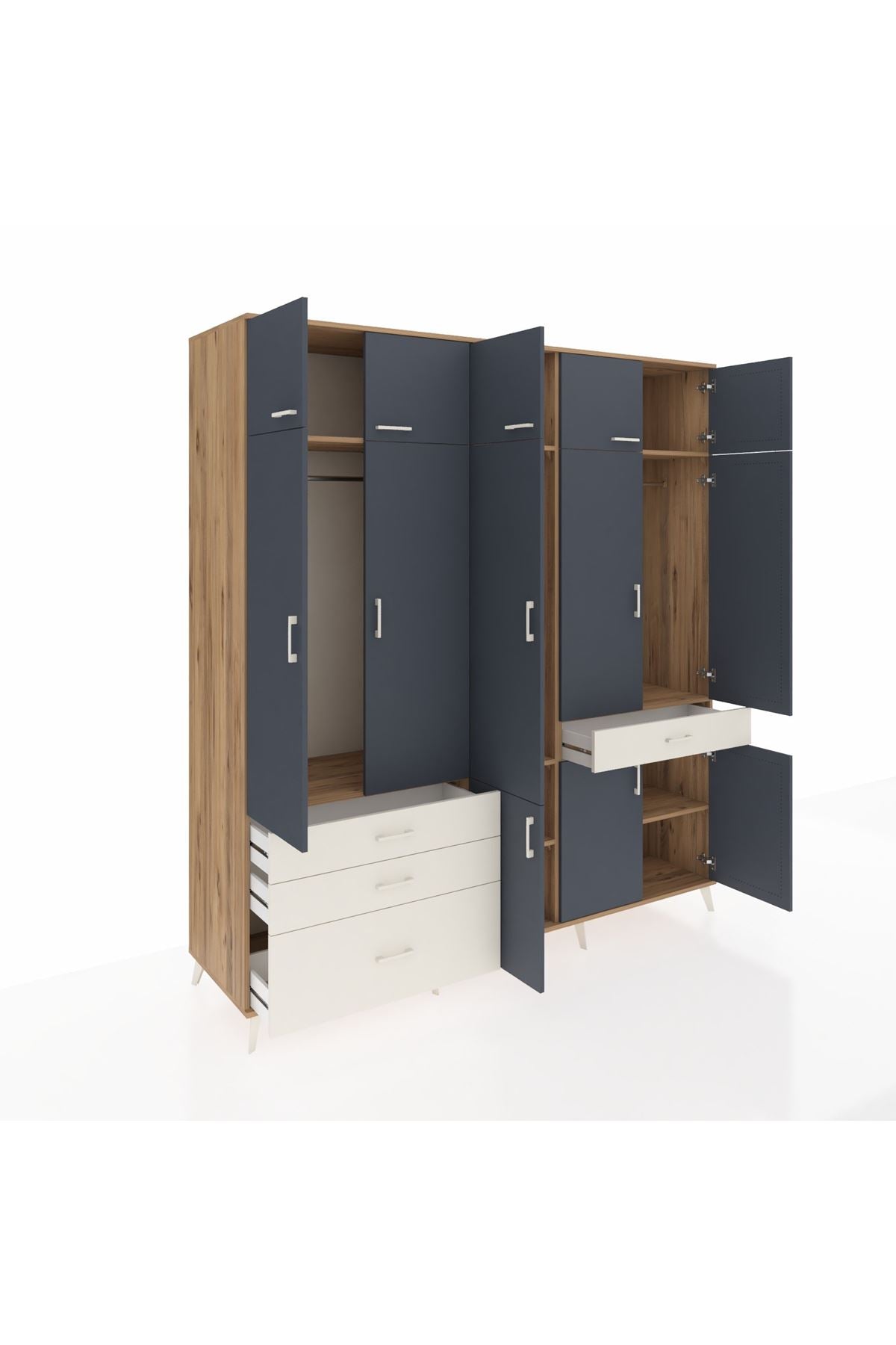 Kronos Dolap 8 Raflı 4 Çekmeceli 3 Askılı 220x59x243 Çam-Antrasit/Aytaşı